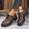 Fashion Black Brown Pu Leather Loafers Shoes for Women Plus Size Platform Casual Shoes Woman Classic Lace Up Wear Resistant Shoes Ladies