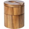 Salt Cellar with Lid | Pepper Container with Magnetic Swivel Lid,2-Layers Wooden Cellar Bowl with Spoon for Storage Pepper Coffee Sugar Pickling