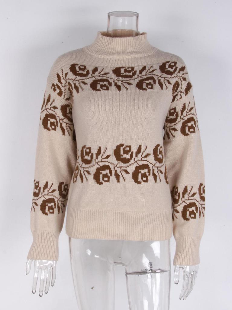 Suéter Bordado de Otoño e Invierno para Mujer - Corte Holgado, Jersey de Punto con Cuello Semialto