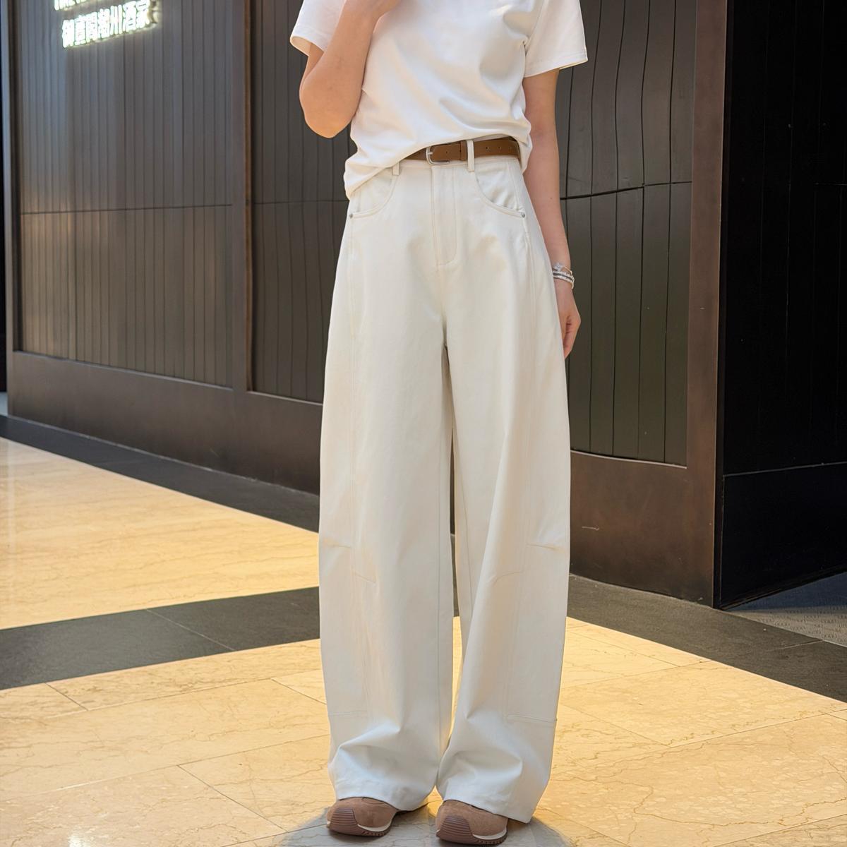 

High-Waisted Loose Wide-Leg Curved Blade Casual Pants - Spring Versatile Style Size 22 (105-115) - Ships in 25 Days грязно-белый