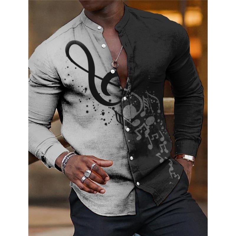 Men's Shirt Graphic Prints Music Notes Outdoor Street Long Sleeve Print Clothing Apparel Fashion Streetwear Designer