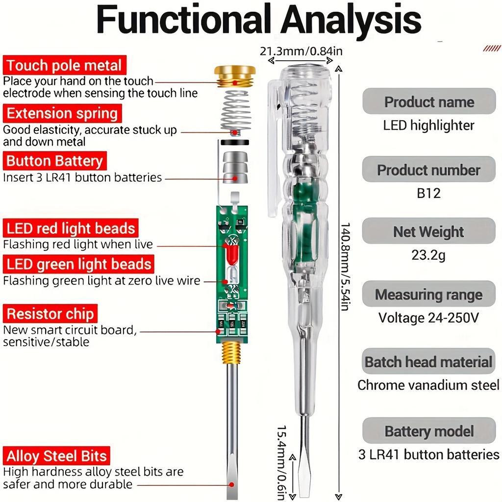 Portable Electric Tester Water-Proof Non-Contact AC Voltage Tester Pen LED Flashlight Buzzer Alarm for Live/Null Wire Judgment