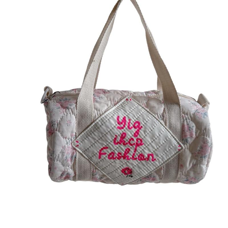 

Игривый принт Цветочная детская сумка кроссбоди Привлекательная цилиндрическая наплечная сумка для детей Pink Text