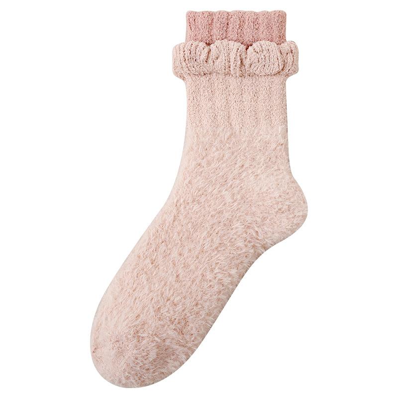 Chaussettes Femme Épaisses Chaudes Flanc Corail Mi-mollet Chaussettes de Sol Chaussettes en Fourrure