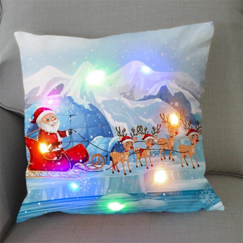 1Pc Christmas Led Pillow Case Size 45X45Cm40X40Cm Santa Claus Printed Christmas Pillow Covers For Christmas Decorations