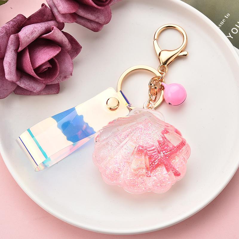 Korean Style Acrylic Quicksand Starfish & Seashell Keychain with Iridescent Laser Leather Cord