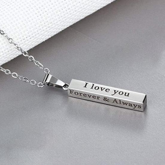 I Love You Letter Print Chain Couple Necklace Stainless Steel Square Bar Pendant Party Necklace Jewelry Accessories