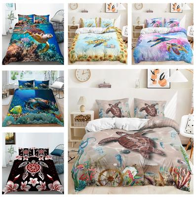 Turtle Bedding, Marine Animal Down Duvet Cover and Pillowcase 2/3pc King Queen Bed Full-size 3D Printed Duvet Cover Set Gift