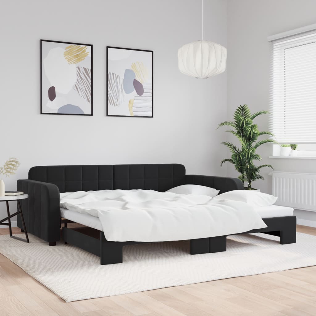 Extendable Daybed Black 100 x 200 cm Velvet