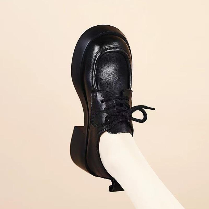 One-pedal women's single shoes spring and summer new medium thick heel soft leather breathable and comfortable small leather shoes