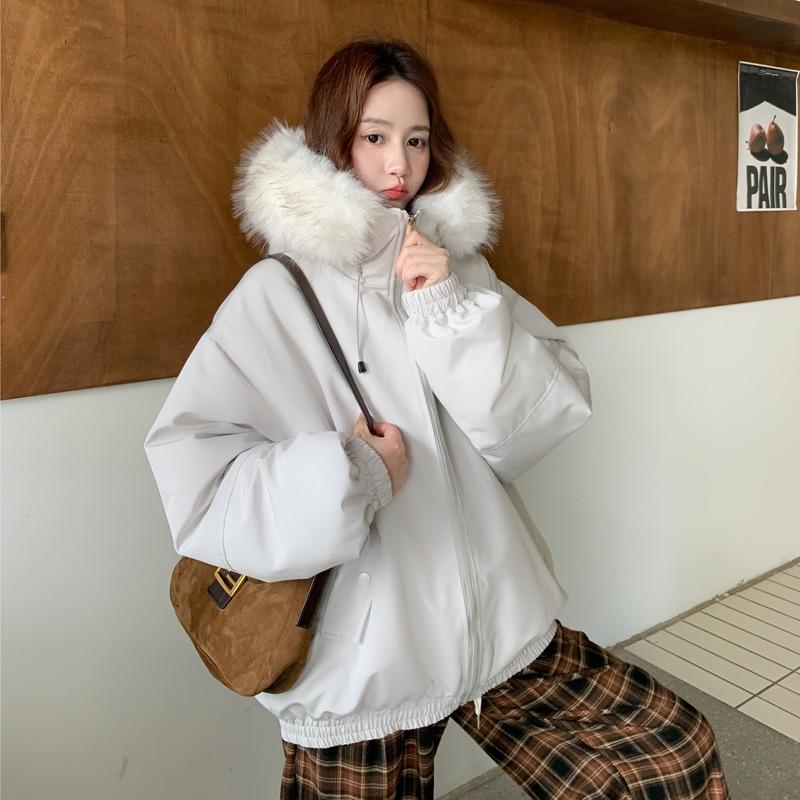 Winter thickened tooling men's and women's hooded fur collar warm couple's jacket anti-season cotton-padded clothes