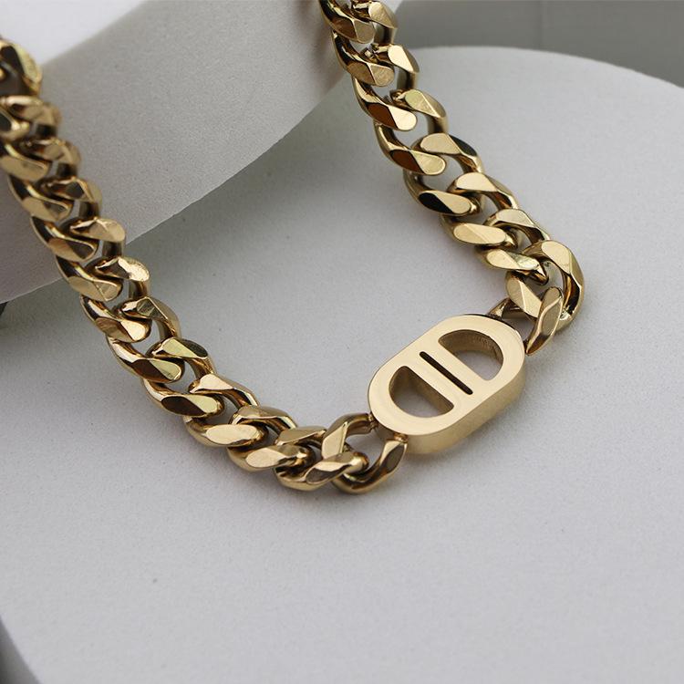 Hip Hop Hipster Titanium Steel Cuban Chain Personalized 18K Gold Double D Necklace Non-Fading Bracelet Jewelry Earrings