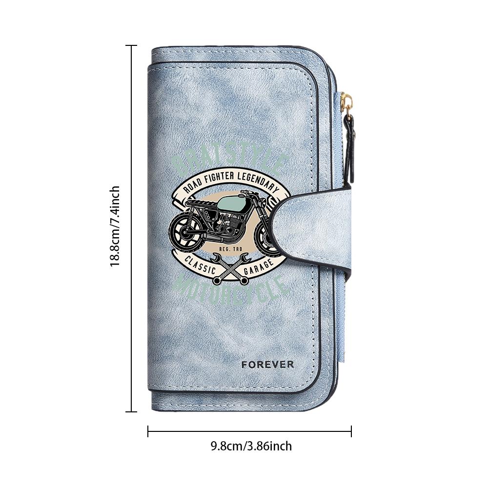 Vintage Biker Printed Wallet Portable Multi Slot Long Purse Fashion Card Holder Gift
