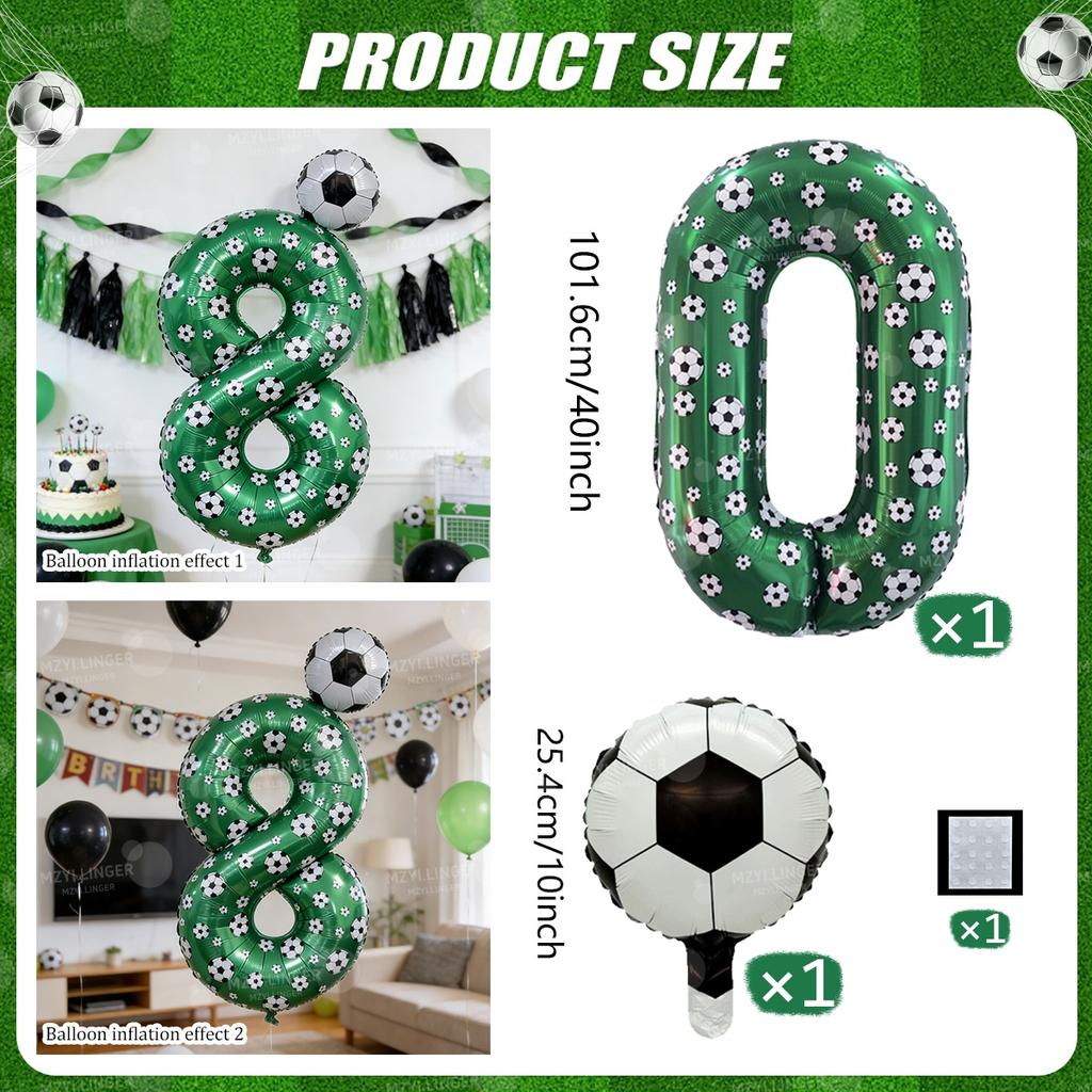 Football print number balloon set 0-9 mini football aluminum film balloons for birthday parties, anniversaries, event decoration