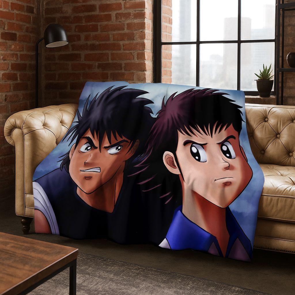 3D Cartoon Captain Ozora Tsubasa Football Anime Flannel Blanket,Warm and Cozy Soft Throw Blanket for Home Bedroom Bed Sofa Cover