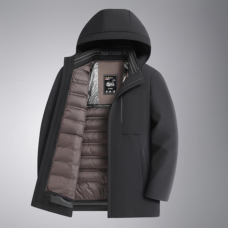Men's Mid-Length White Goose Down Jacket with Removable Liner - Thickened Warm Coat for Middle-Aged Dads