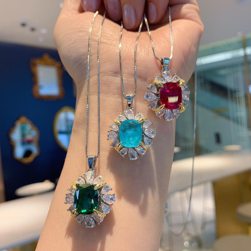 Jewelry Pendant Simulation Paraiba, Paran Diamond-Encrusted Women'S Pendant Main Stone 10 * 12