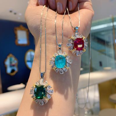 Jewelry Pendant Simulation Paraiba, Paran Diamond-Encrusted Women'S Pendant Main Stone 10 * 12