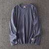 Style Loose Heavy Weight Pure Cotton Washed Long-T-Shirt Men's Clothing Tops Casual round Neck All-Matching Pure Color Bottoming Shirt Fashion