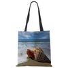 Ladies Shoulder Bag Blue Ocean Starfish Beach Sand Prints Tote Bag Linen Fabric Beautiful Casual Practical Handbag Casually