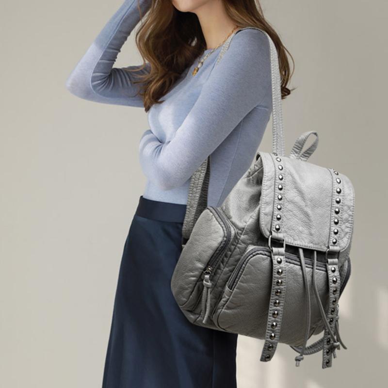 Zaino Designer Rivettato in Morbida Pelle per Donna Semplice ad Alta Capacità Borsa Scolastica Zaino da Viaggio