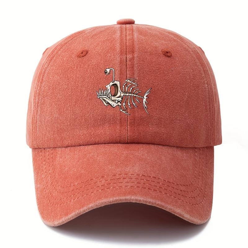 

Fishbone printed baseball cap classic retro curved brim suitable for outdoor camping trips Adjustable