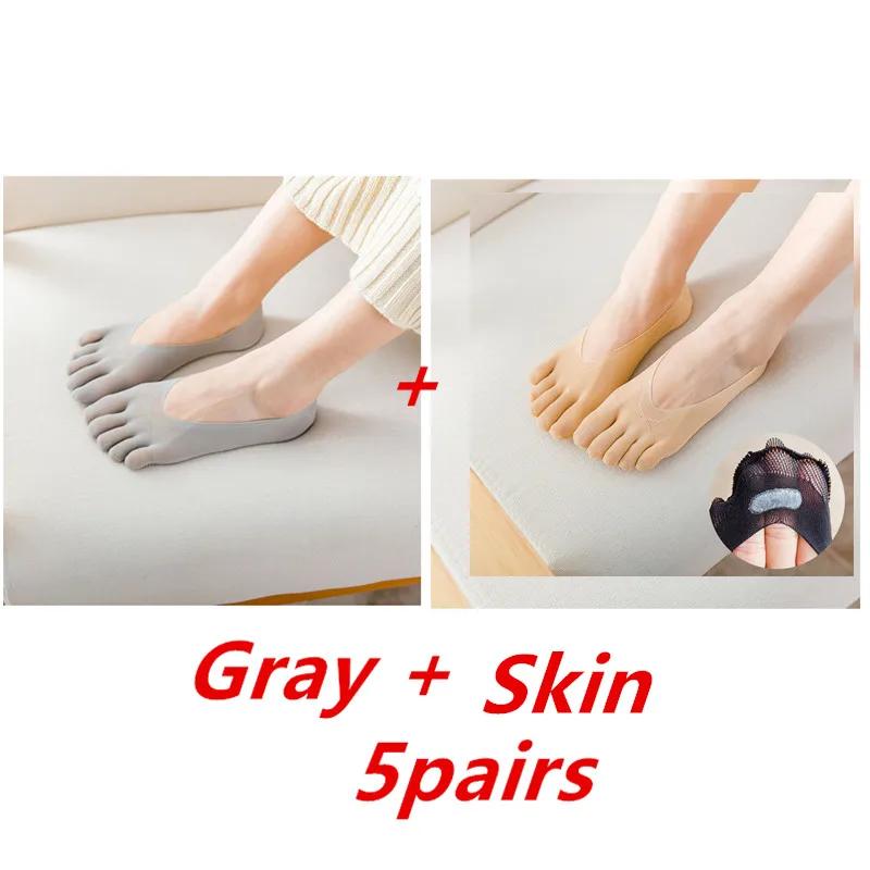 1/3/5 Pairs/Lot Women Summer Five-Finger Socks Ultrathin Funny Toe Invisible Boat Sokken Silicone Breathable Short Low Ankle Sox