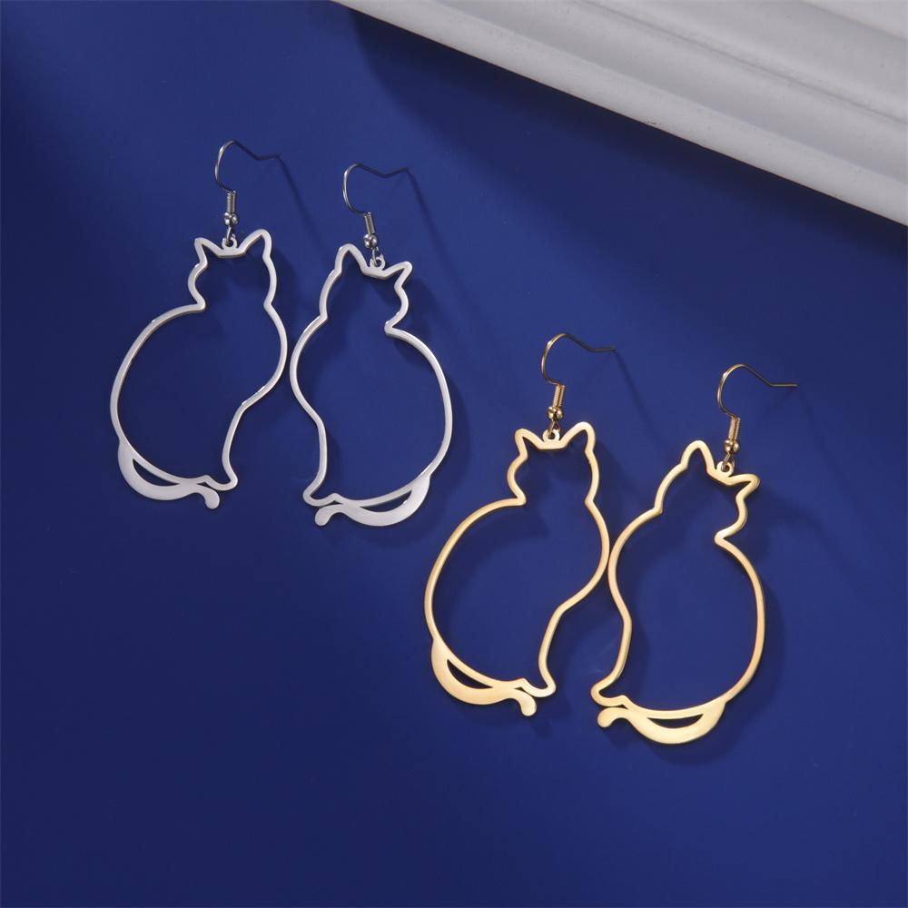 My Shape Cute Cat Drop Earrings for Women Kids Stainless Steel Lovely Kitten Animal Dangle Earring Jewelry Valentine's Day Gifts