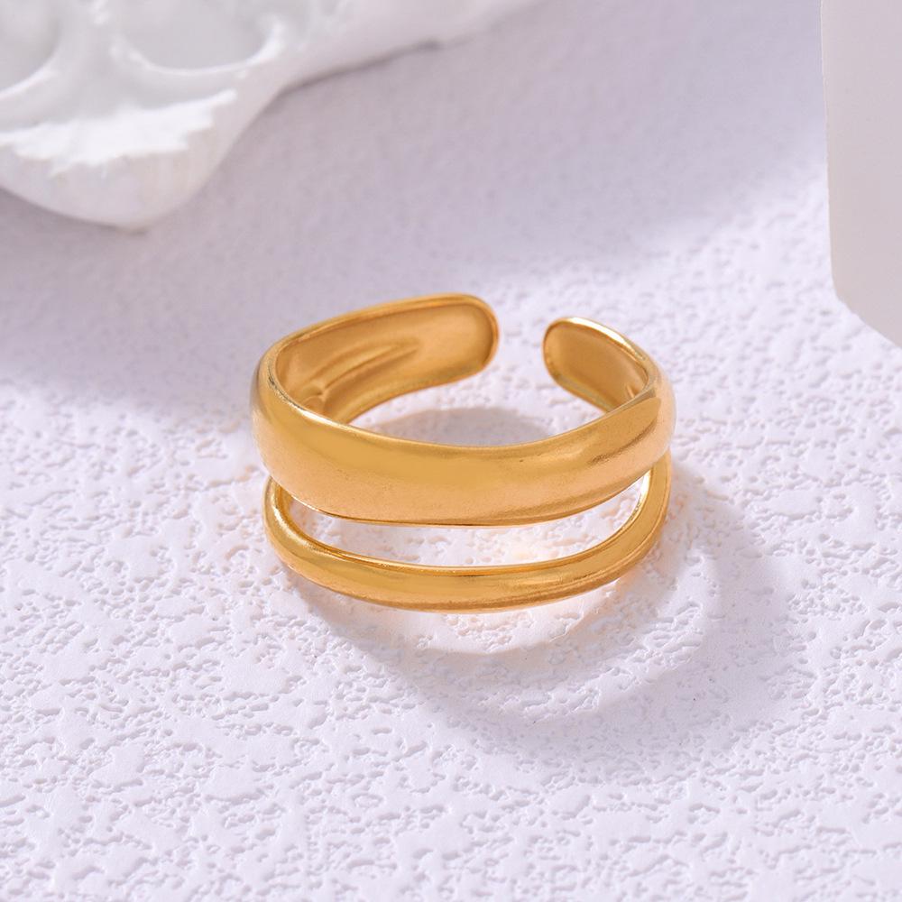 Gold-Plated Stainless Steel Geometric Ring for Women: Simple, Chic, Non-Fading Jewelry