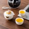 Cherry Blossom Powder Suet Jade Painted Gold, a Pot of Two Cups of Jade Rabbit Travel Tea Set, High-end Business Mid-Autumn Festival Gift