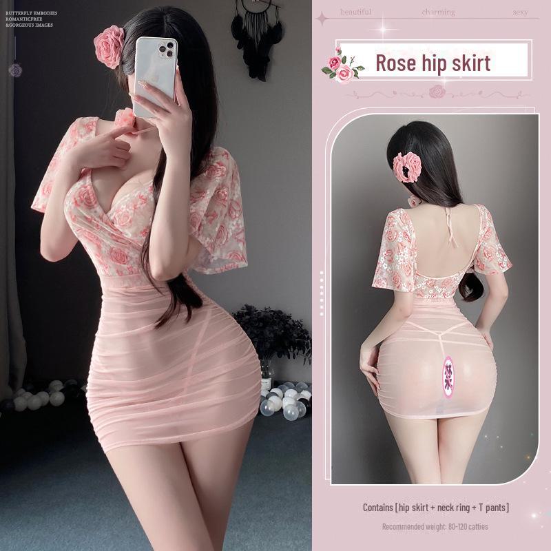 Manyan Deep V Floral Rose High-Waist Sexy Lingerie Set