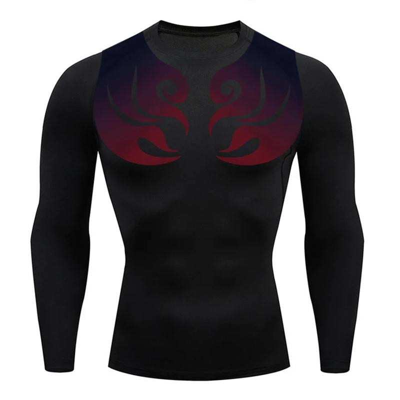 Anime 3D Print Long Sleeve Compression Shirt for Men Gym Workout Running Undershirt Baselayer Athletic Quick Dry Breathable Tops