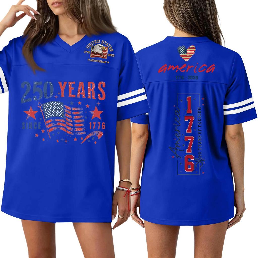 Damen Casual Mode V-Ausschnitt Sport Unabhängigkeitstag Druck Kurzarm Sport T-Shirt Top