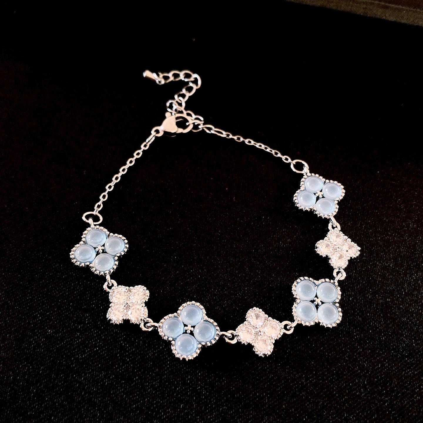 Zircon double-layer opal flower bracelet light luxury exquisite bracelet personalized simple and versatile jewelry