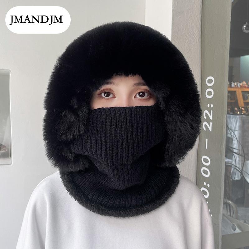 Winter Twist Pattern Knitted Hat, Velvet Warm Scarf, Integrated Pullover Hat, Cold-proof Wool Hat, Women