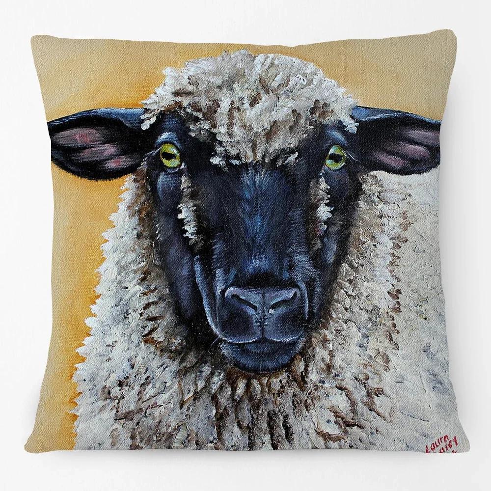 Oil Painting Farm Animals Poster Cushion Cover Cow Sheep Goat Rustic Style Home Decorative Square Pillow Case