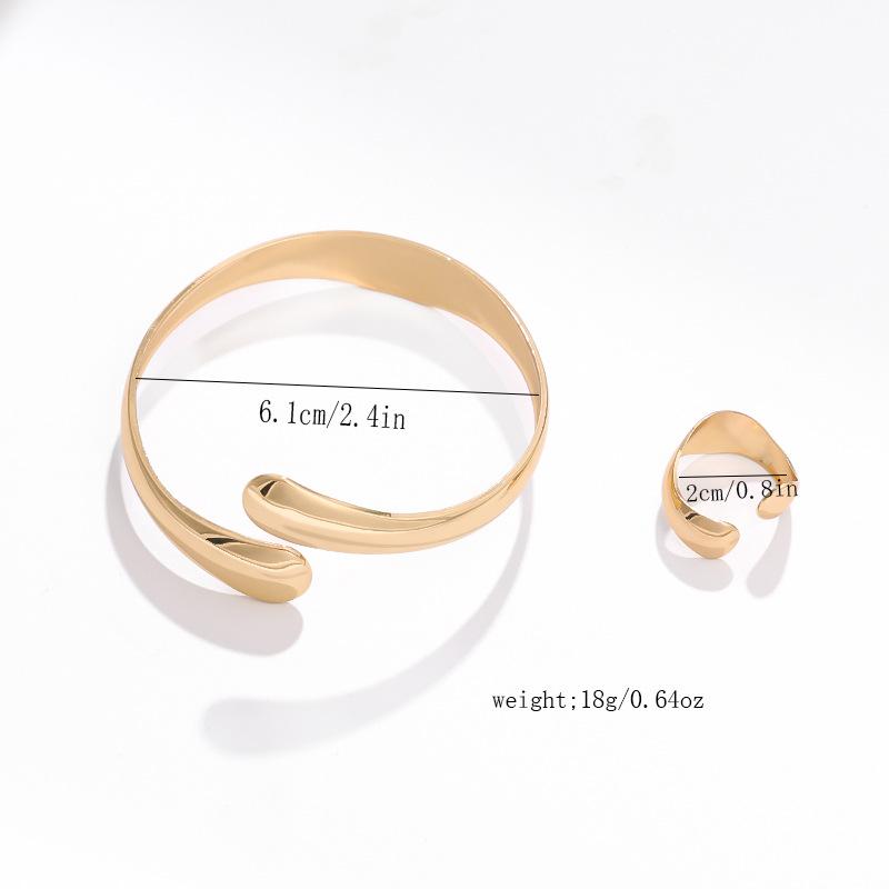 Glossy bracelet, ring set, personalized opening adjustment, curved design, bracelet, versatile women's jewelry.