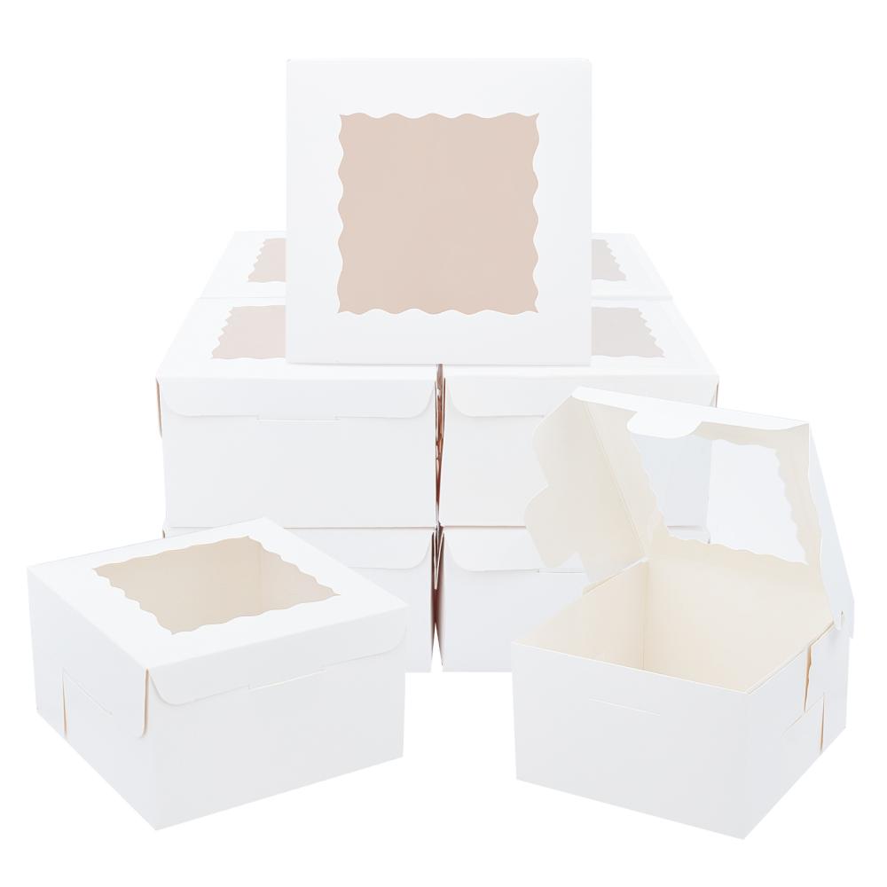 20pcs Bakery Box with PVC Display Window Cardboard Gift Packaging Boxes for Cookies Small Cakes Muffin Square White 10x10x6cm Window: 6.8x6.8cm