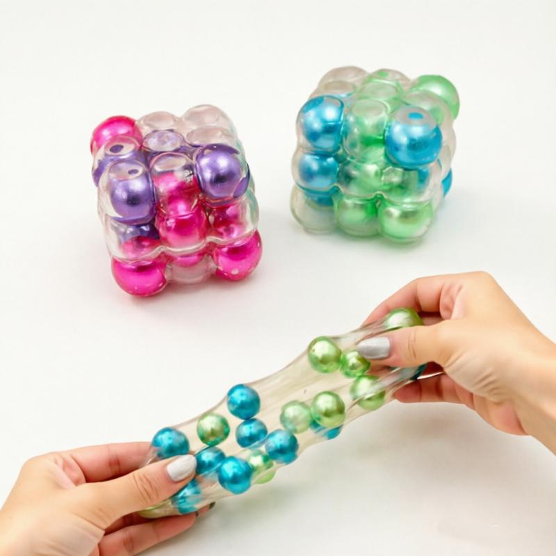 Creative Squishy Rubik's Cube Cubic Fidget Toys ASMR Colored Pearl Ball Block Squeeze Toy Fun Anti-stress Sensory Adult Gifts