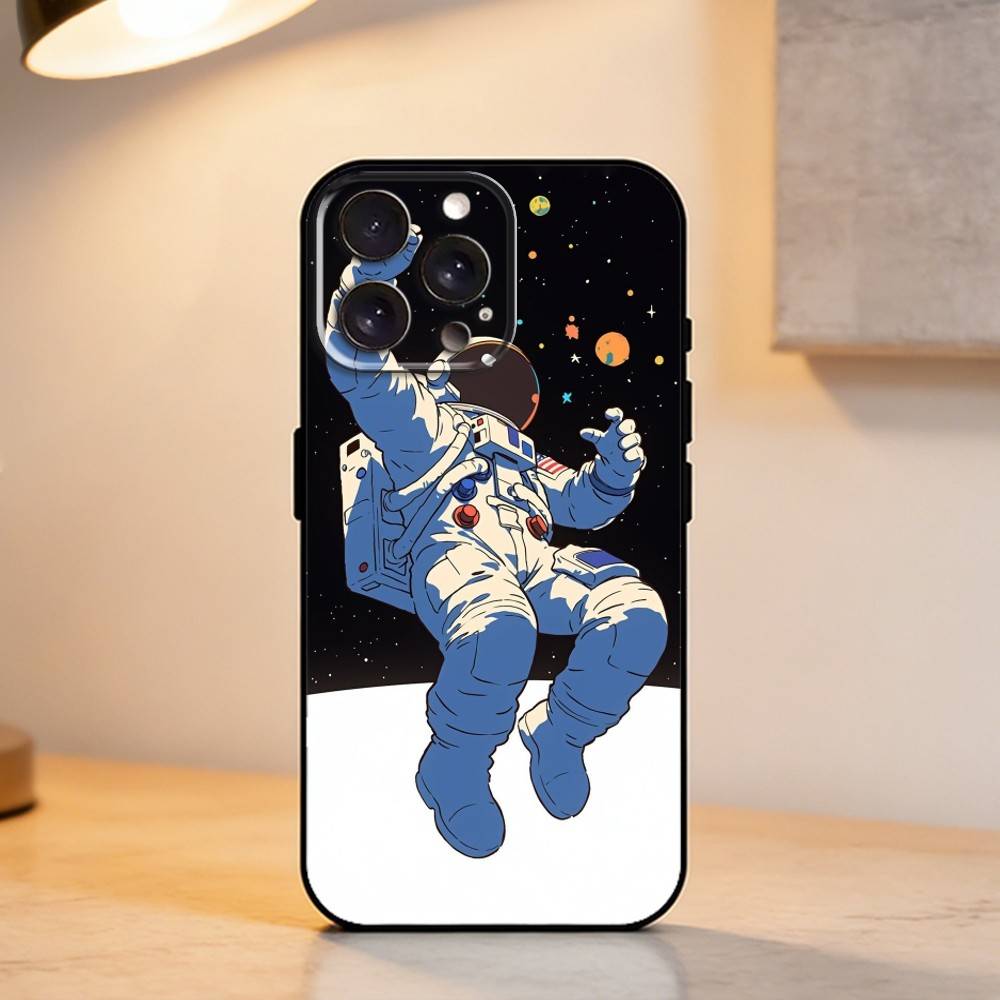 A-Astronaut in Space Phone Case For iPhone 17,16,15,14,13,12,11 Plus,Pro Max,XS,Soft Silicone Black Cover iPhone12PRO