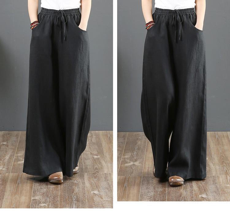 Women's High-Waisted Cotton & Linen Wide-Leg Pants - Plus Size, Loose, Casual Nine-Point Length