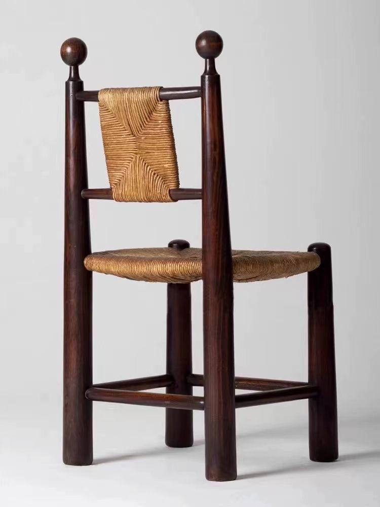 Vintage Solid Wood Rattan Dining Chair - Simple Home, Cafe, and Leisure Backrest Chair