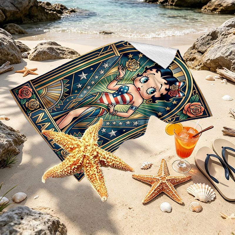 Custom Name Personalized Betty Boop Print Beach Towel, for Trip Camping Beach Party Home Decor, Birthday Gift for Family & Friends