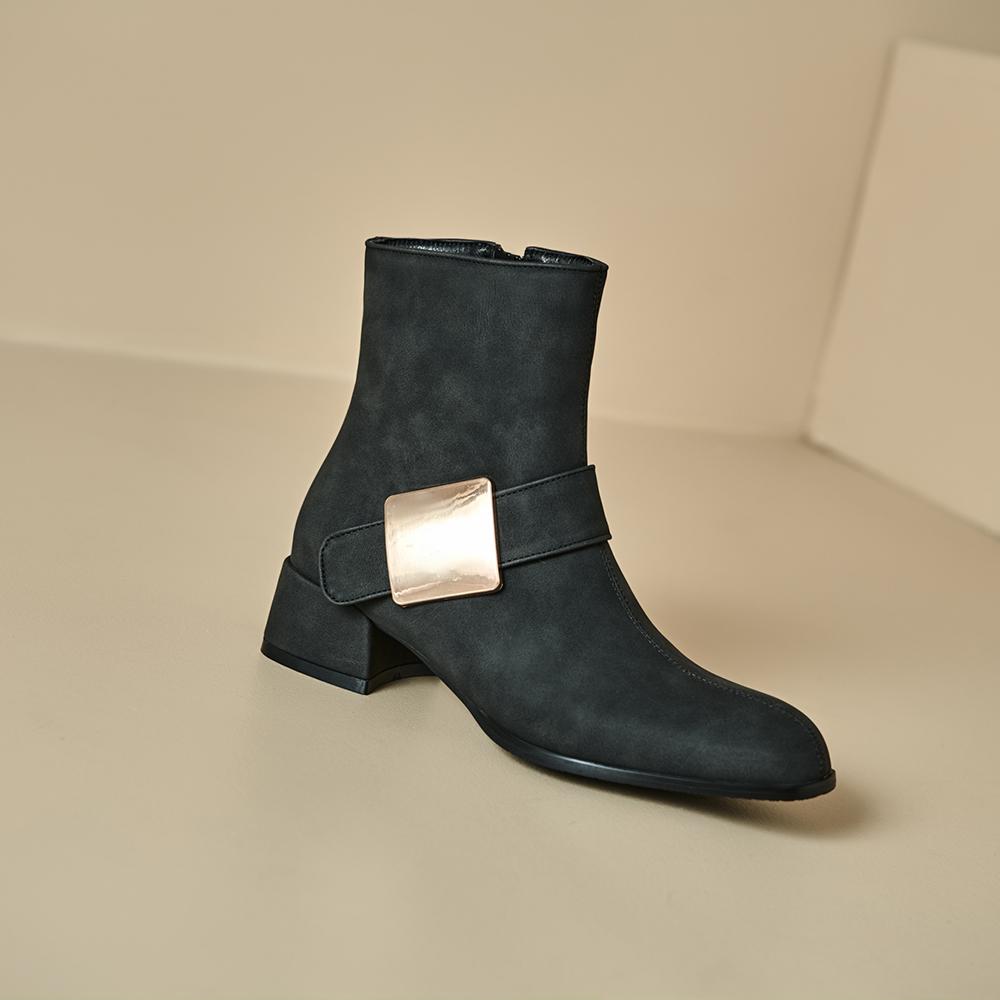 Черные рыжие женские ботильоны круглый носок средний квадратный каблук маленький большой размер 32 48 34 чёрный 4600₽