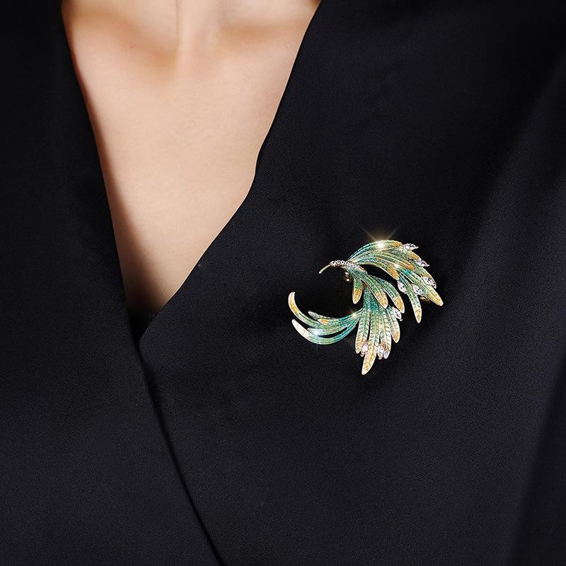 New Elegant Zircon Phoenix Brooch with Enamel Gradient for Suits