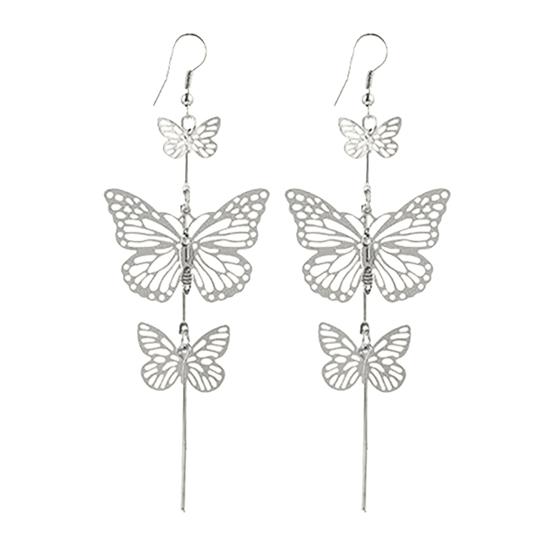 1 Pair Earrings Eye-Catching Butterfly Design Alloy Long Tassel Dangle Earrings for Anniversary серебряный