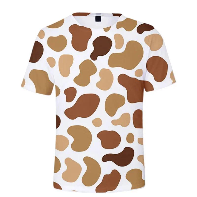 Camiseta Casual de Manga Curta Estampada 3D de Vaca Colorida Fofa para Crianças, Solta, Estilo Rua, Uso Diário, ao Ar Livre, Feriados, para Meninos e Meninas