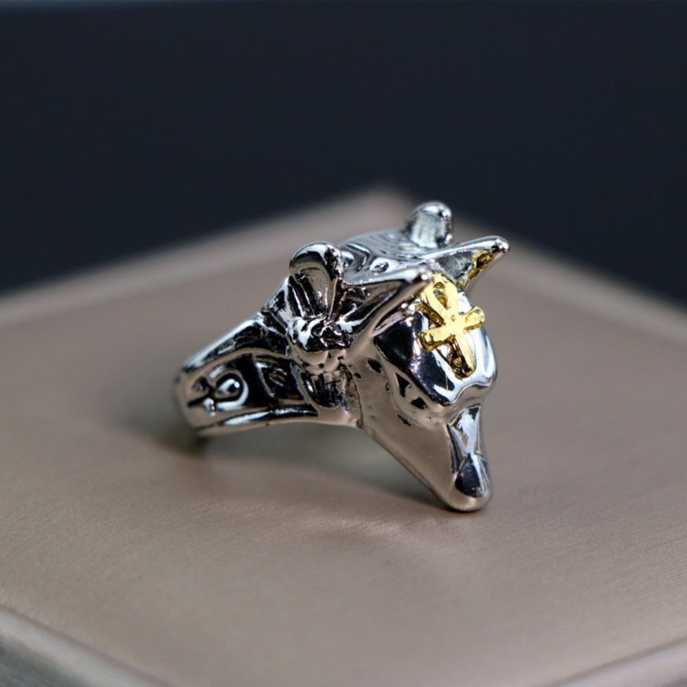 European and American Men's Trendy Metal Ring, Retro Style Cool and Handsome Design Totem Geometric Men's Ring