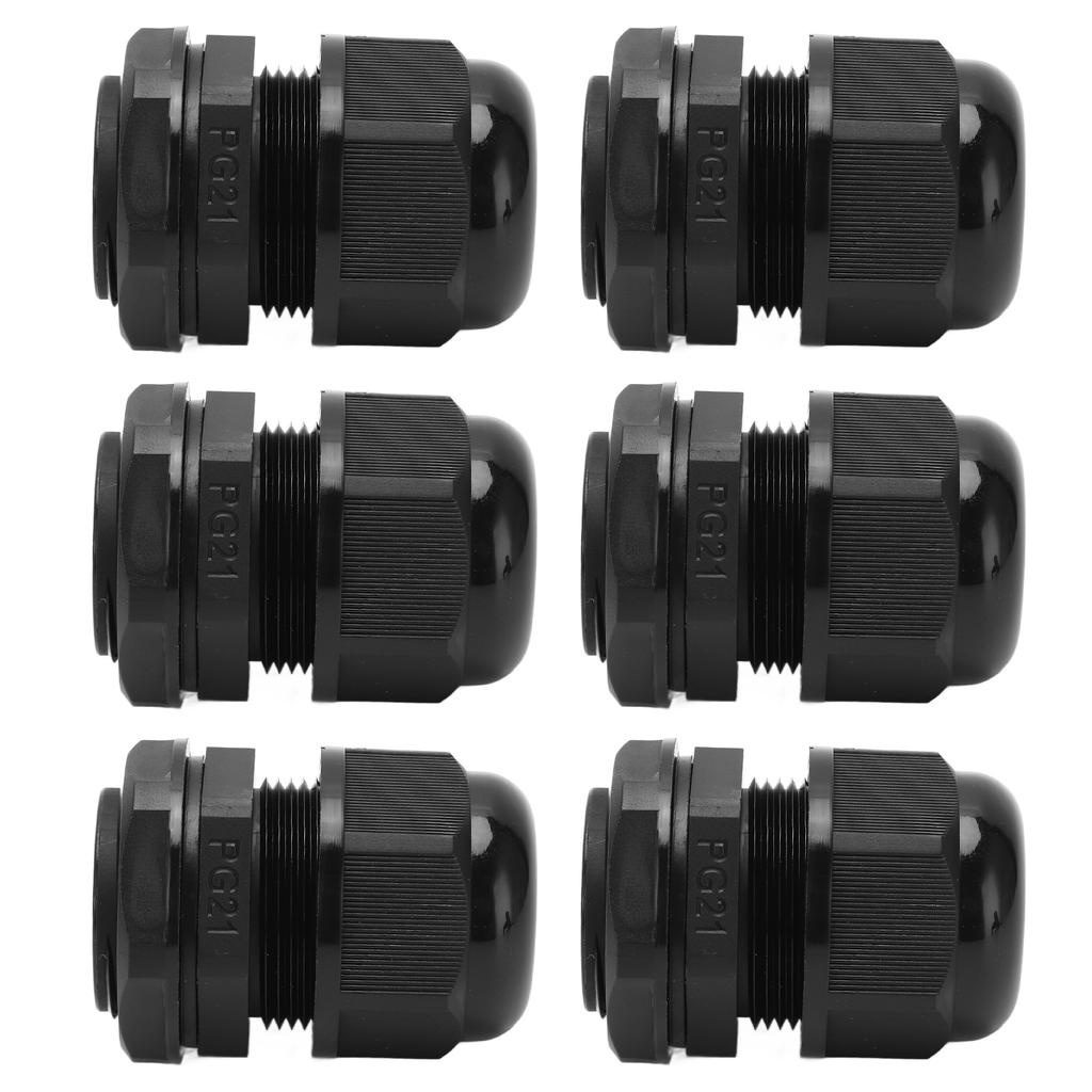 6PCS Set PG IP68 Waterproof Connector Cable Glands Black for 12‑18mm Wire for Household Outdoor