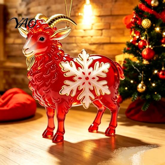 Acrylic Holiday Decor Goat Christmas Car Hanging Ornament, 2D Pendant with Tree Ornaments String, Cute Animal for Rearview Mirror, Party Gift